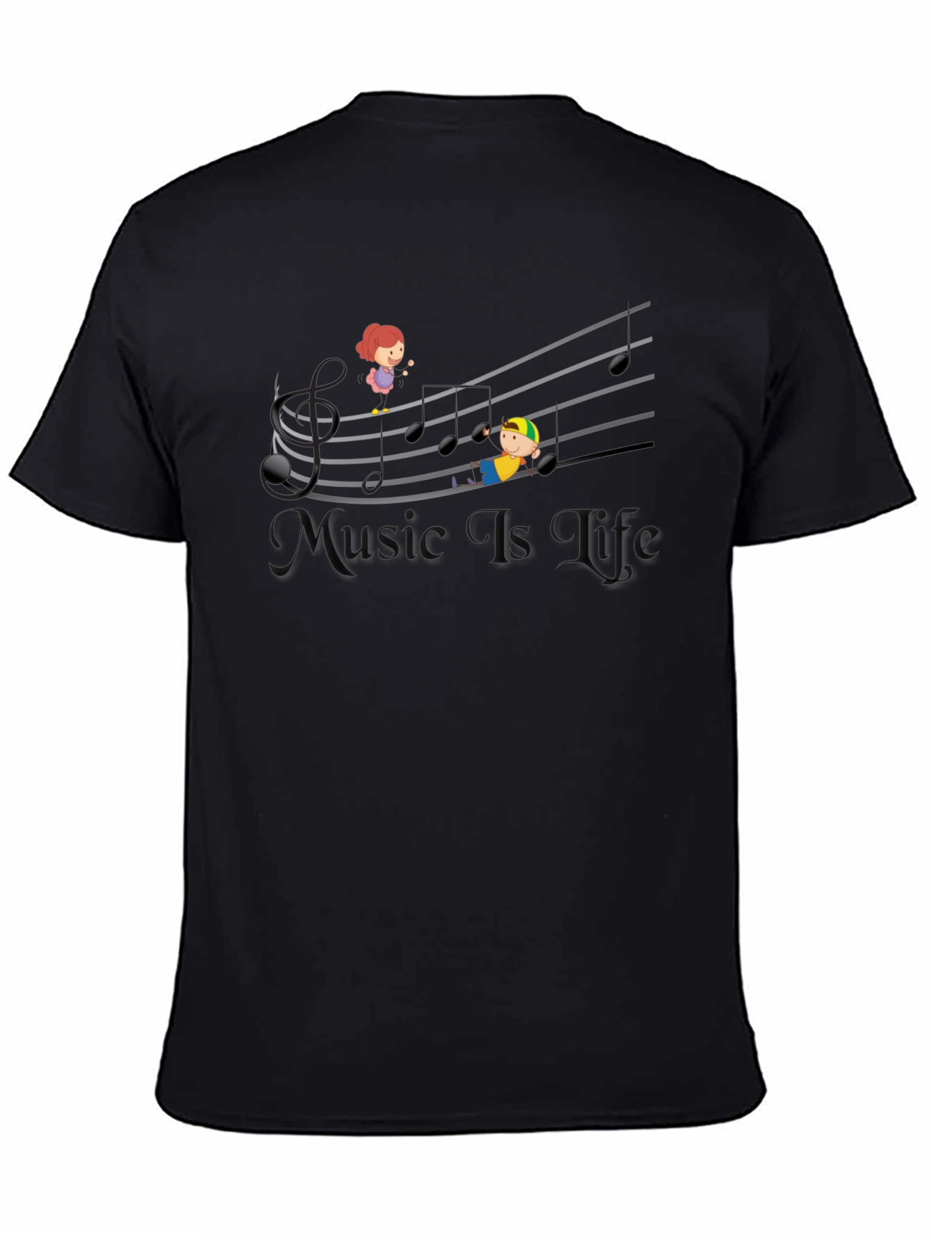 Music is Life Black Graphic T-Shirt