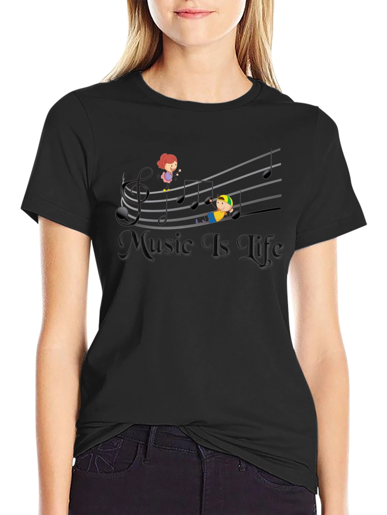 Music is Life Black Graphic T-Shirt