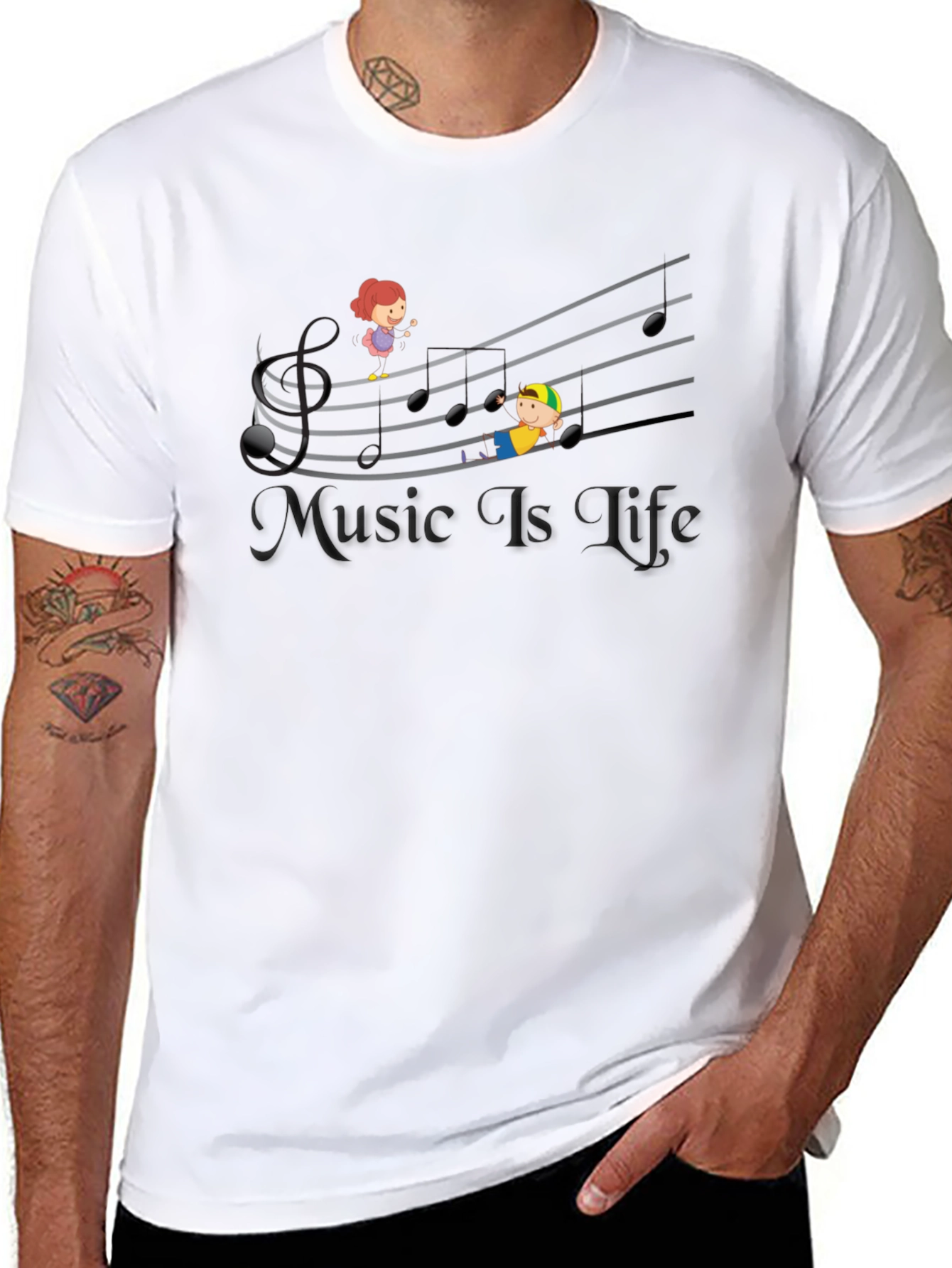 Music is Life Black Graphic T-Shirt
