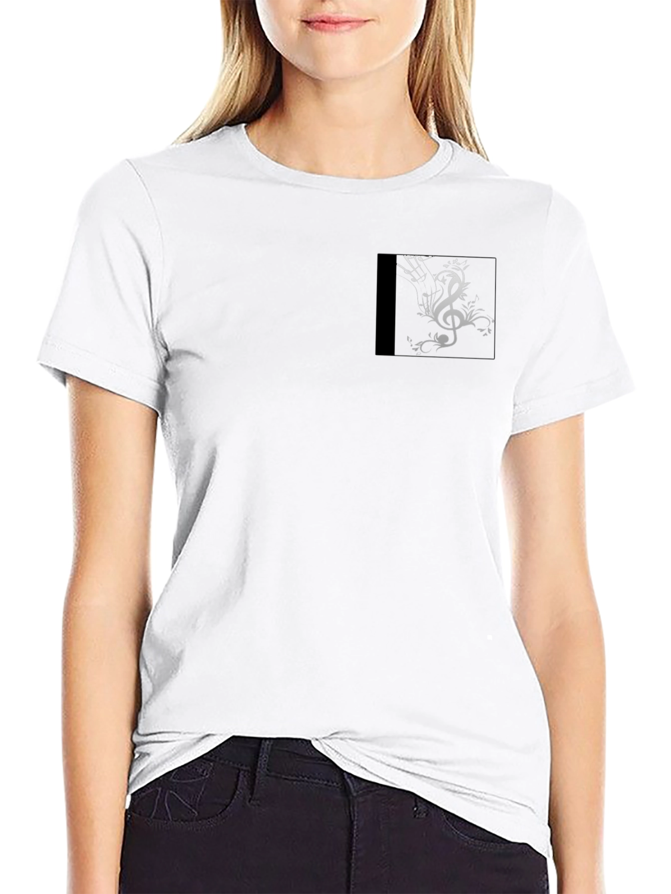 Mens Black Graphic T-Shirt with Music Clef Design