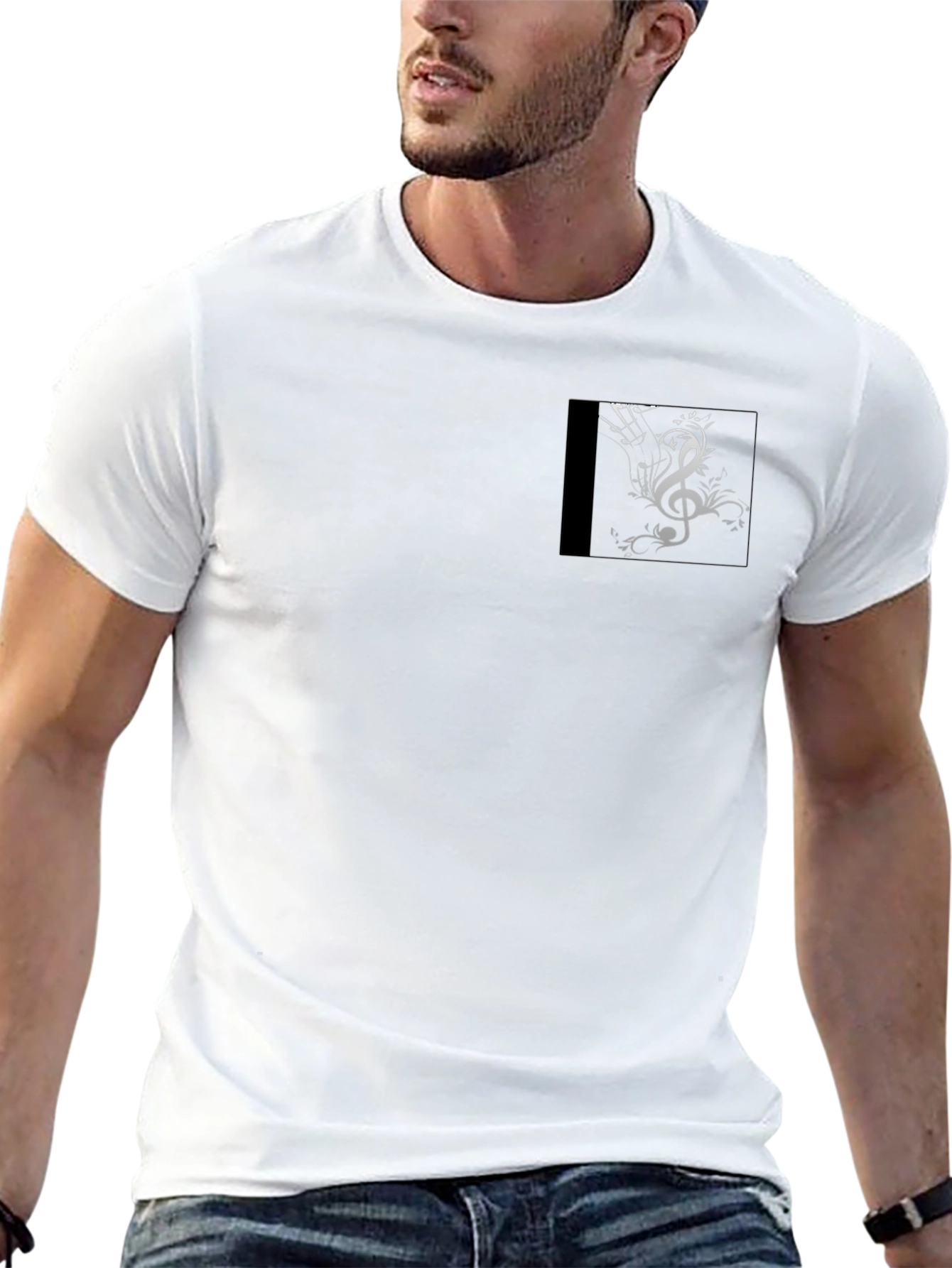Mens Black Graphic T-Shirt with Music Clef Design