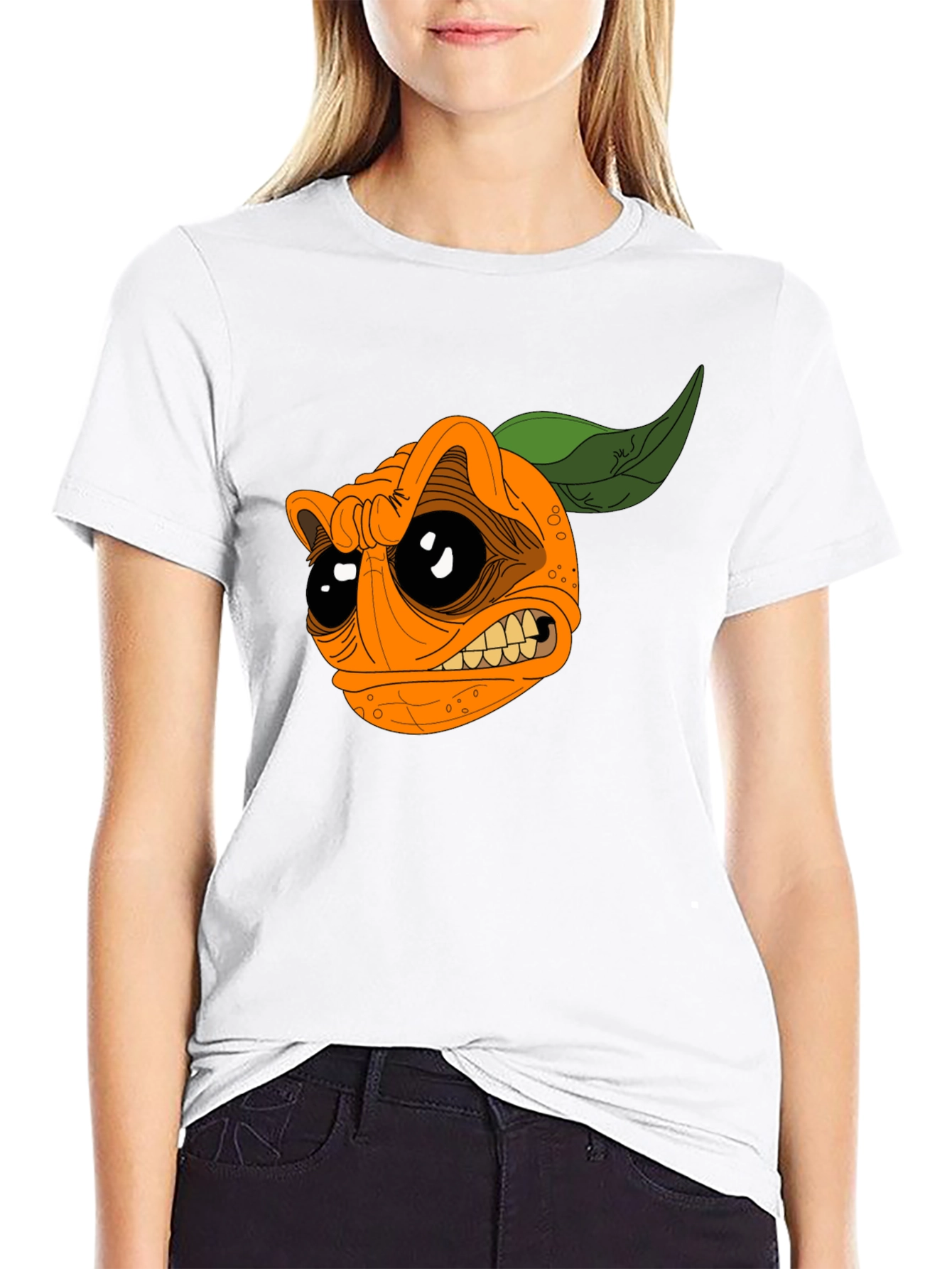 Cartoon Orange Graphic Black T-Shirt