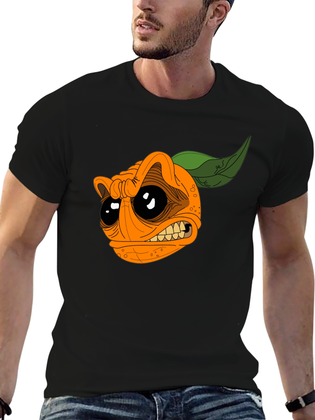 Cartoon Orange Graphic Black T-Shirt