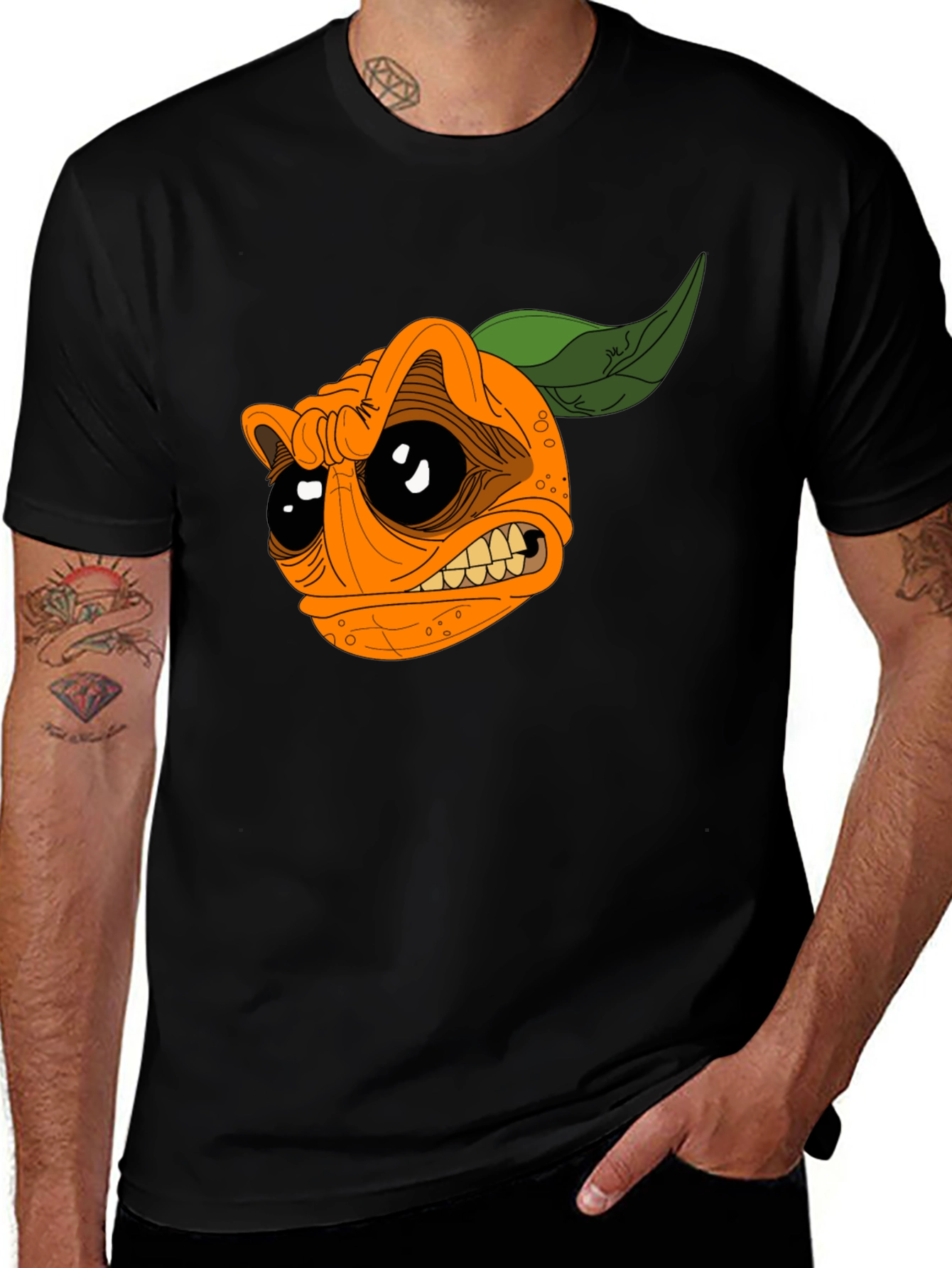 Cartoon Orange Graphic Black T-Shirt