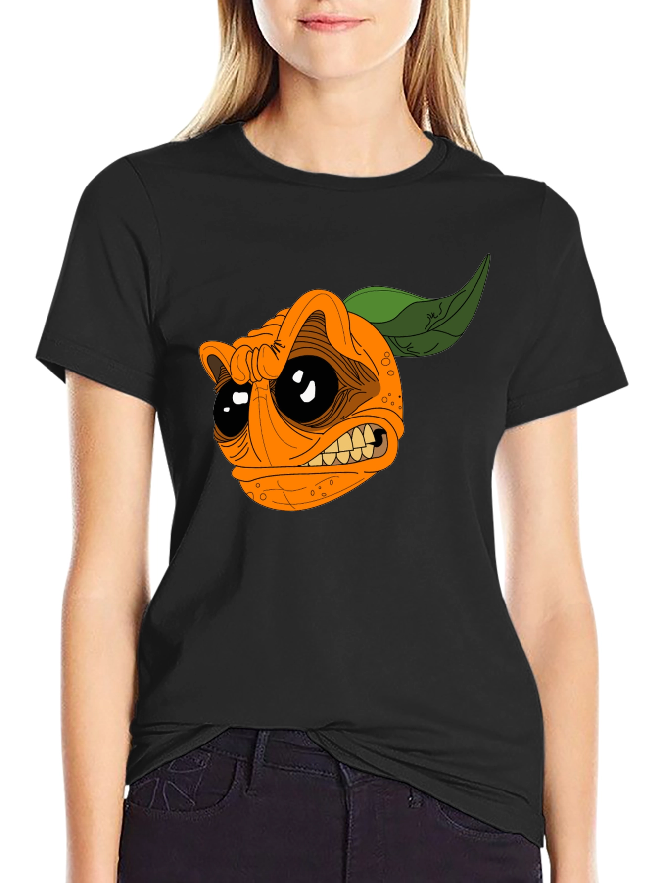 Cartoon Orange Graphic Black T-Shirt