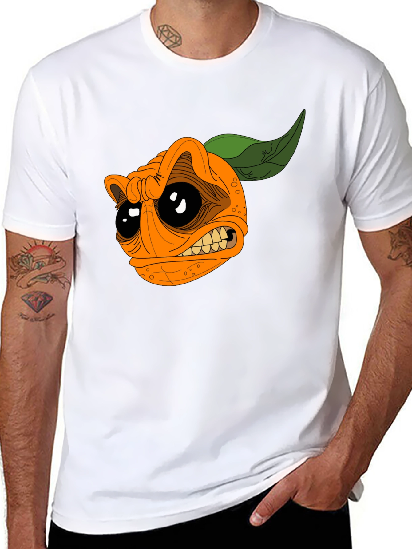 Cartoon Orange Graphic Black T-Shirt