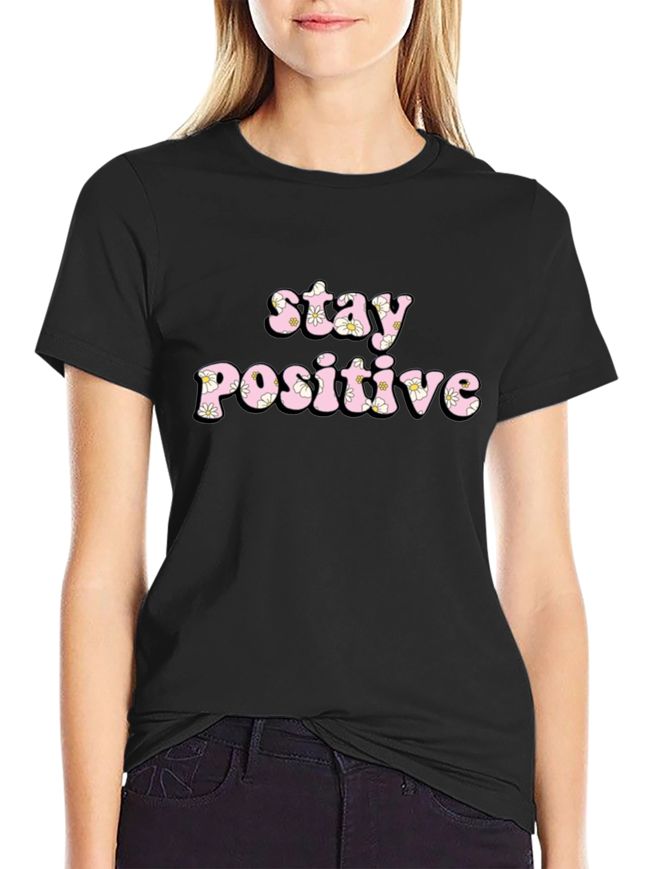 Stay Positive Graphic Tee - Black Cotton T-Shirt