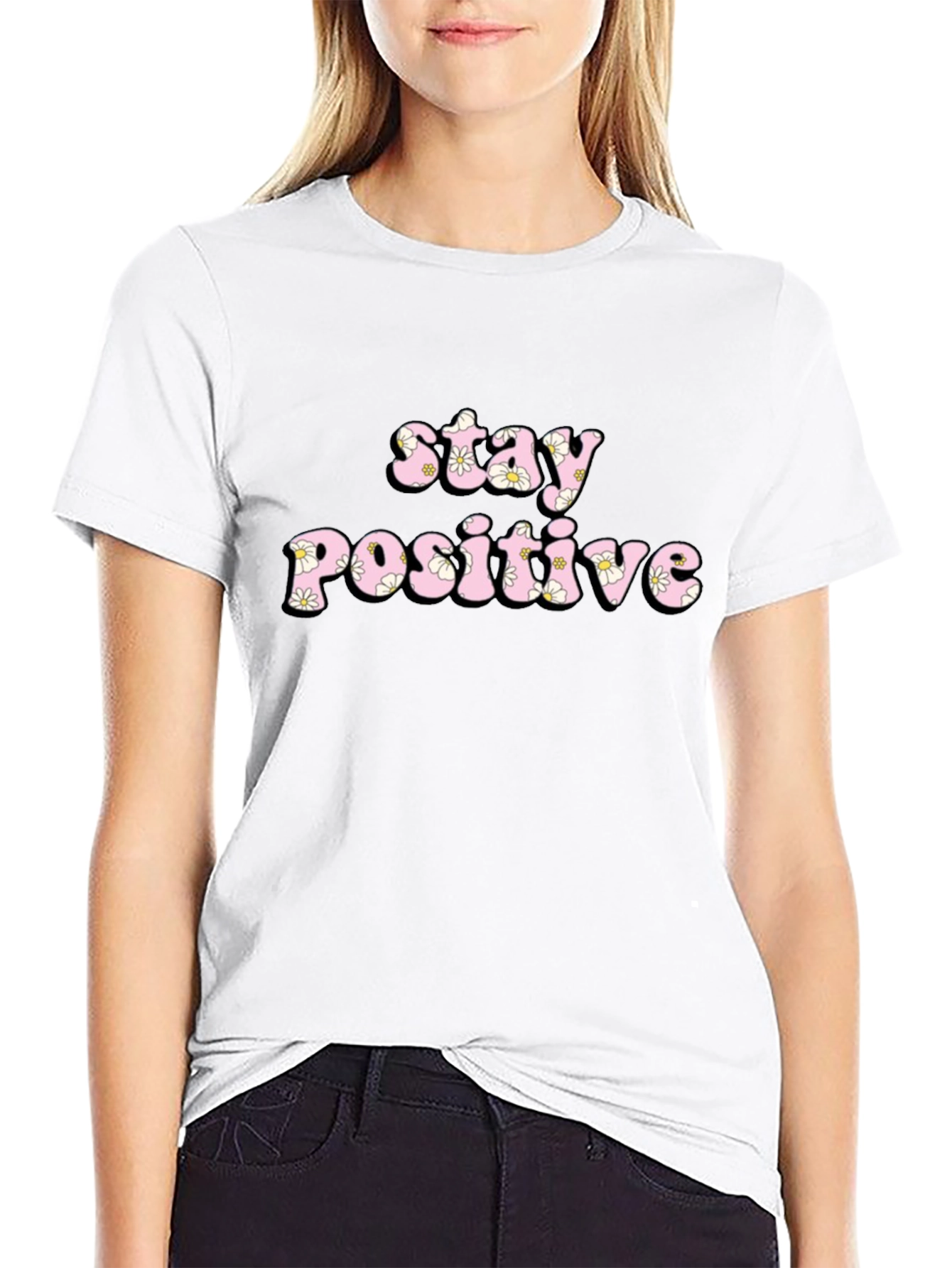 Stay Positive Graphic Tee - Black Cotton T-Shirt