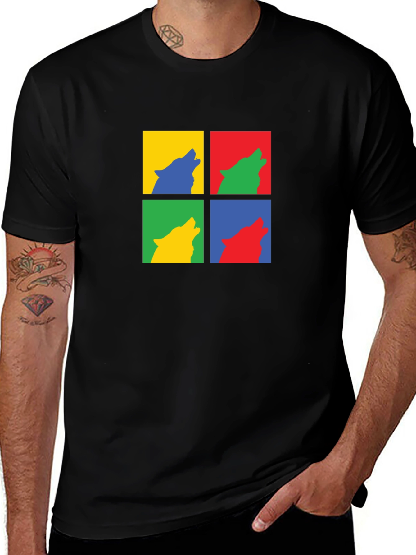 Wolf Pop Art Black T-Shirt - Modern Graphic Tee
