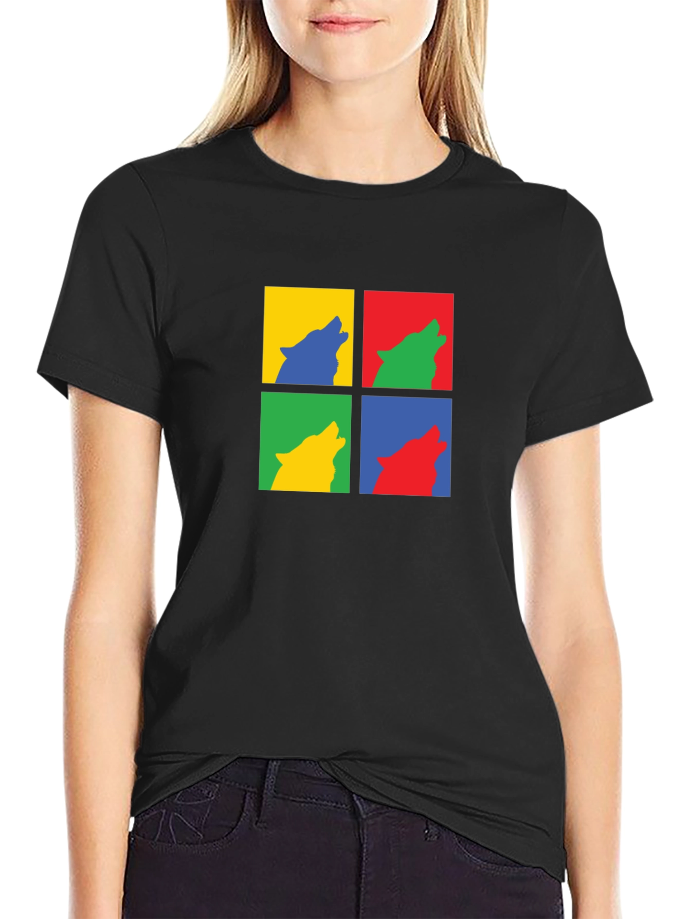Wolf Pop Art Black T-Shirt - Modern Graphic Tee