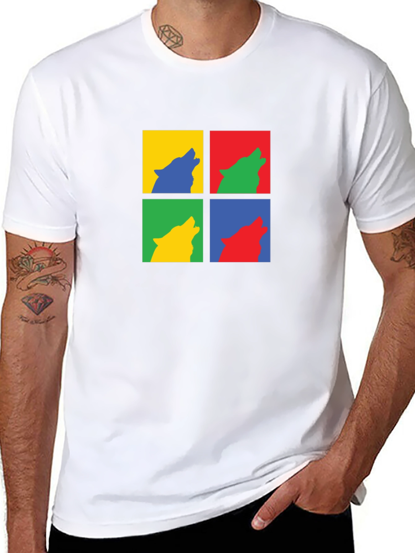 Wolf Pop Art Black T-Shirt - Modern Graphic Tee