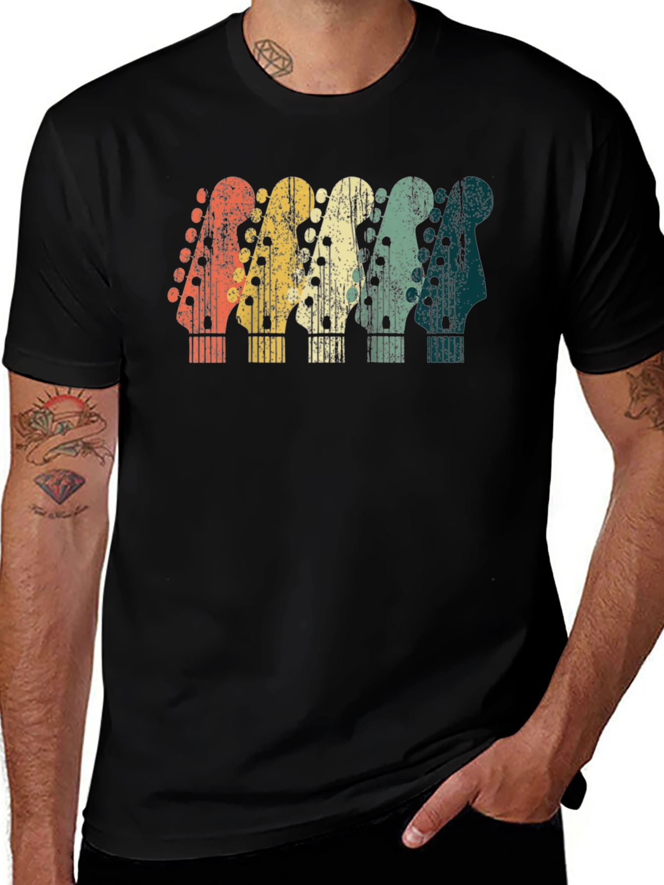 Retro Guitar Head T-Shirt - Musician Gift
