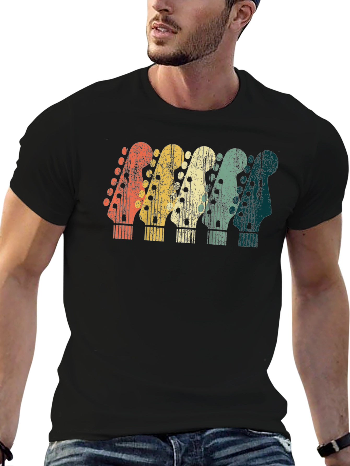 Retro Guitar Head T-Shirt - Musician Gift