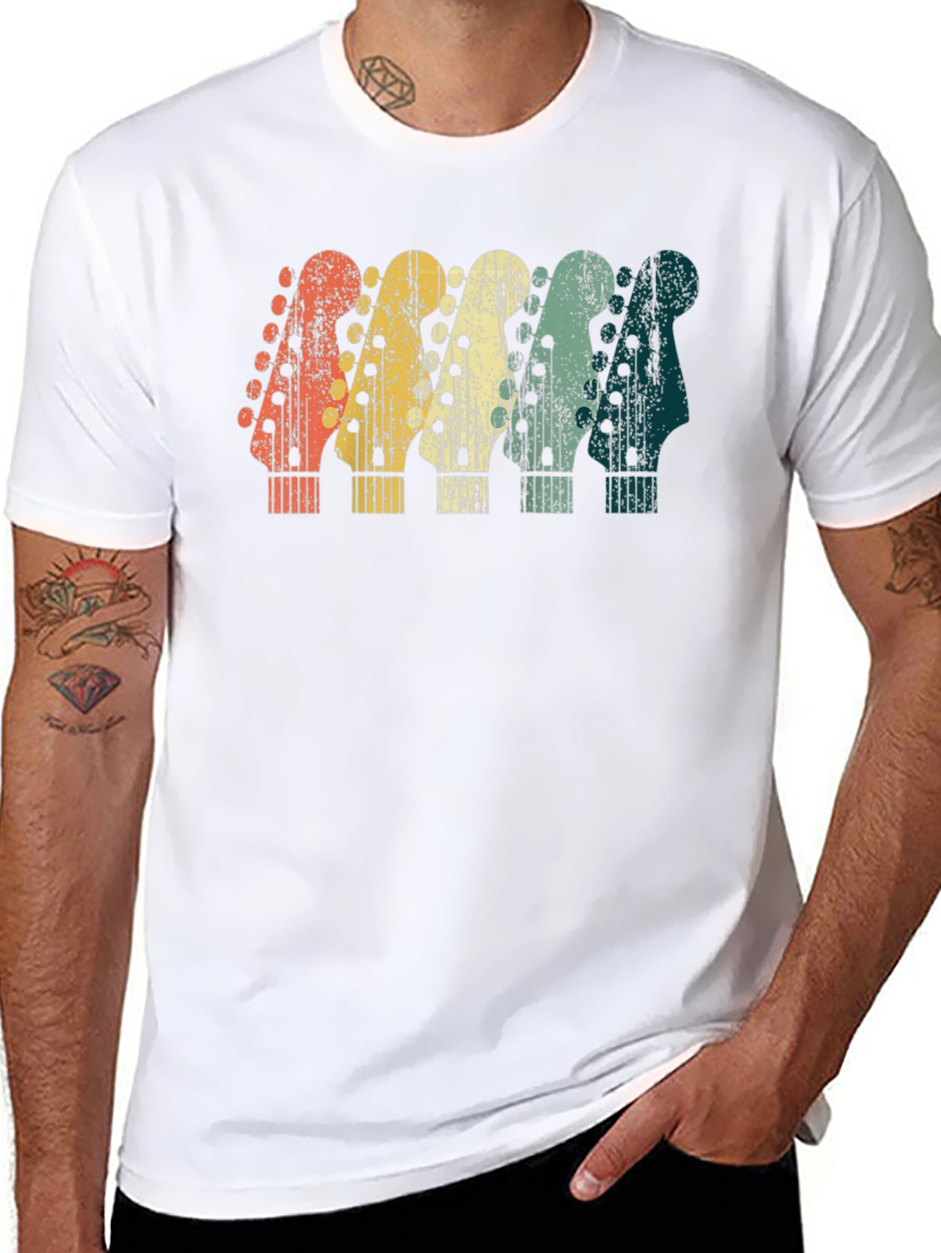 Retro Guitar Head T-Shirt - Musician Gift