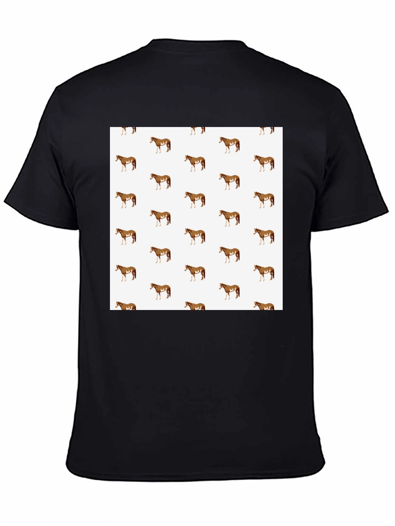Horse Pattern Tee - Black Cotton Casual Wear