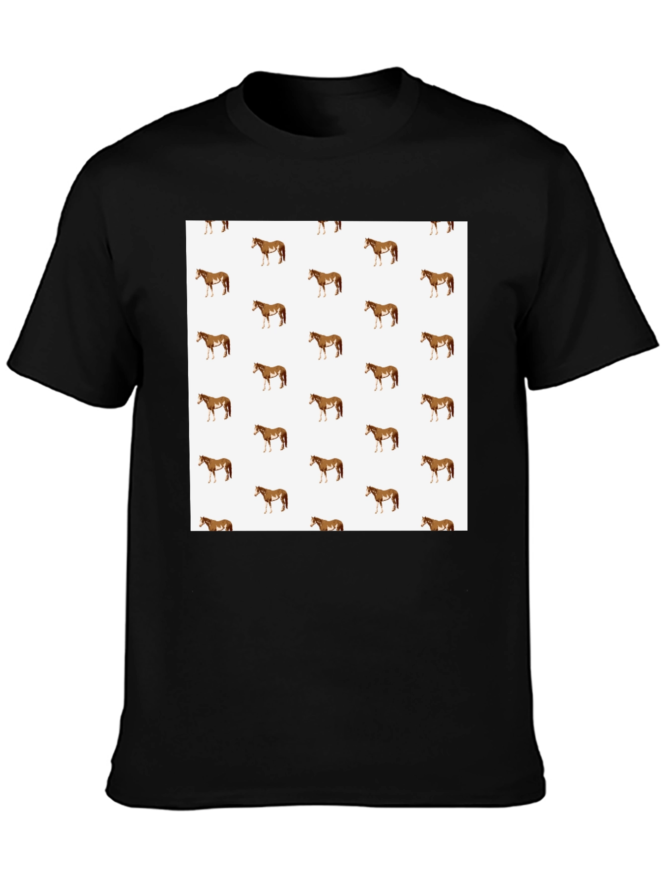 Horse Pattern Tee - Black Cotton Casual Wear
