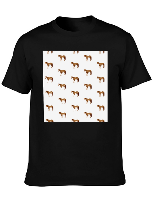 Horse Pattern Tee - Black Cotton Casual Wear