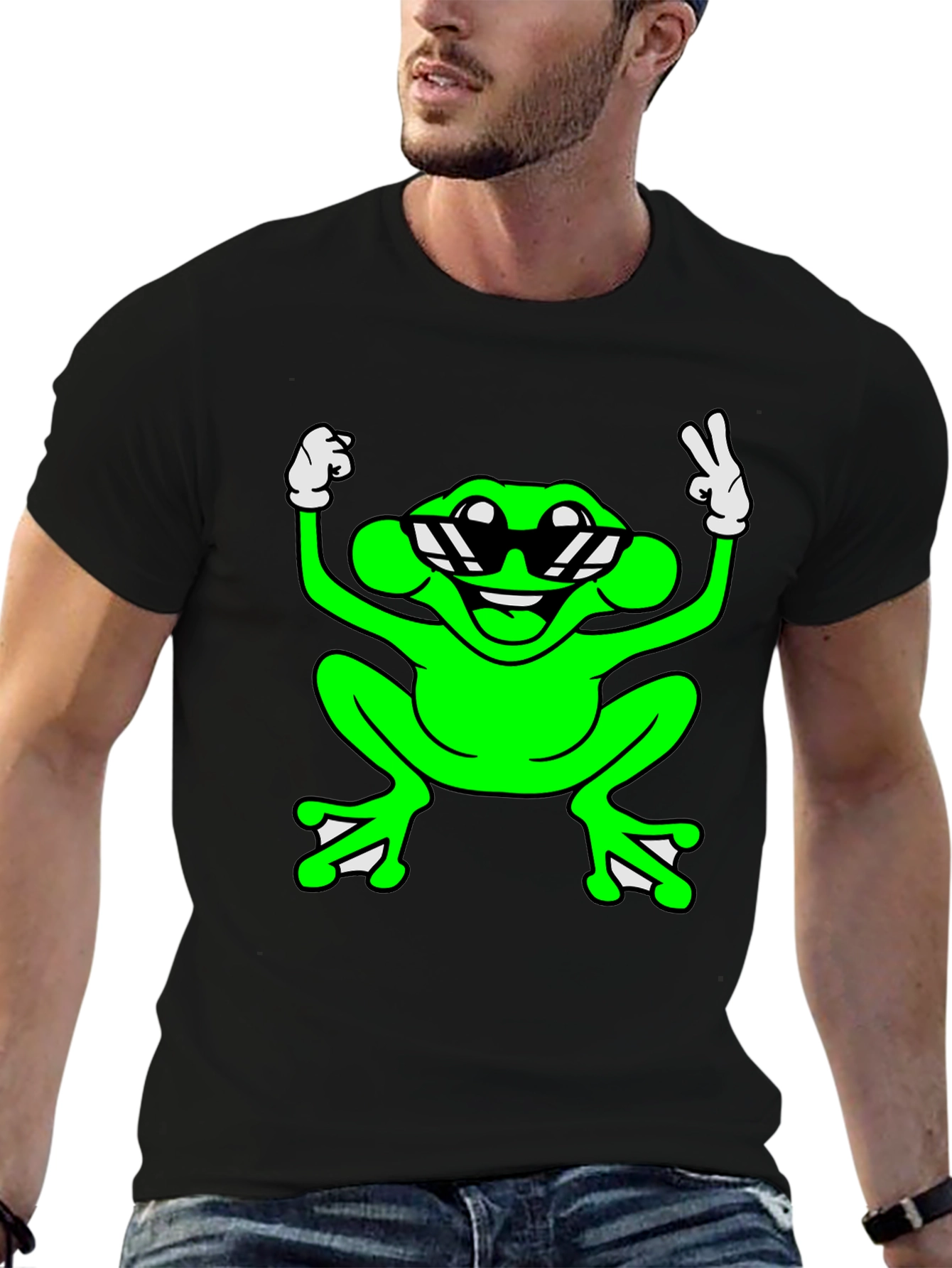 Cool Frog Graphic Tee - Black Cotton T-Shirt