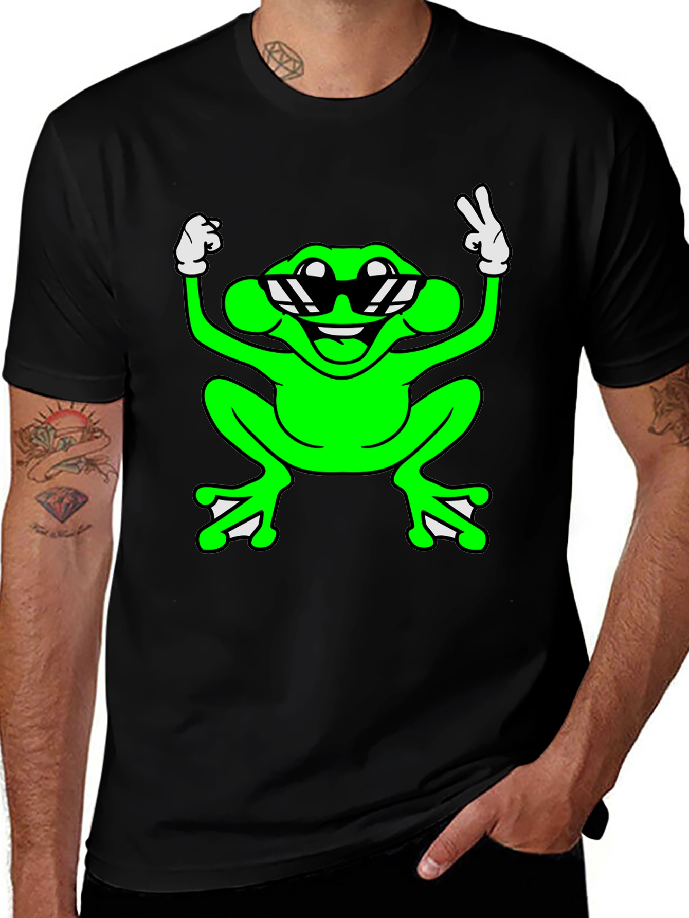 Cool Frog Graphic Tee - Black Cotton T-Shirt