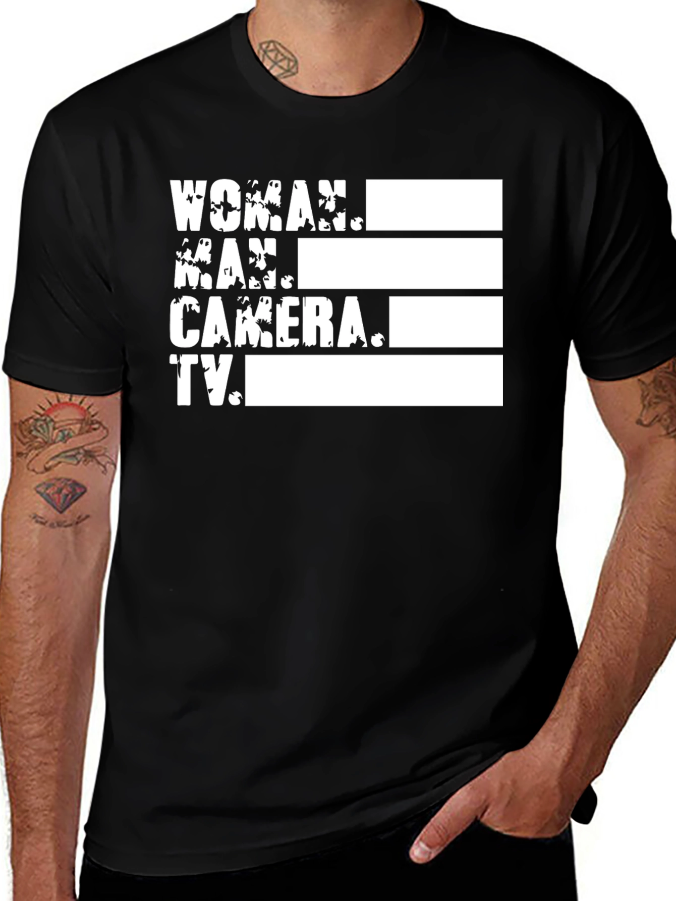 Woman Man Camera TV Black T-Shirt