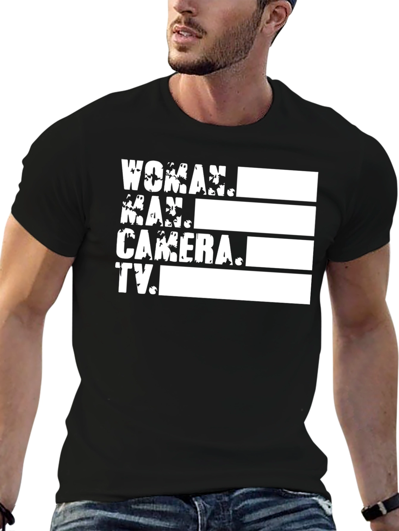 Woman Man Camera TV Black T-Shirt