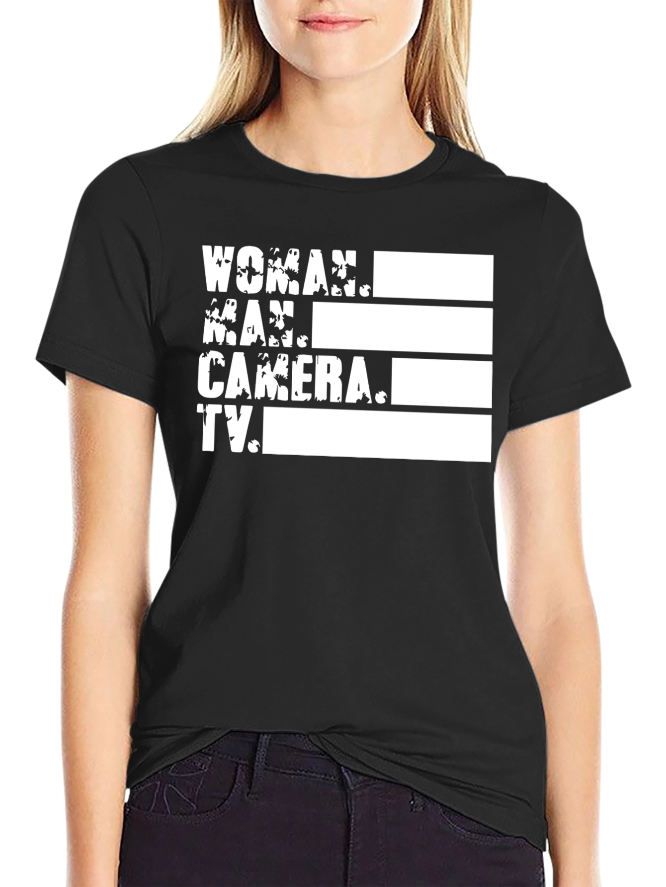 Woman Man Camera TV Black T-Shirt