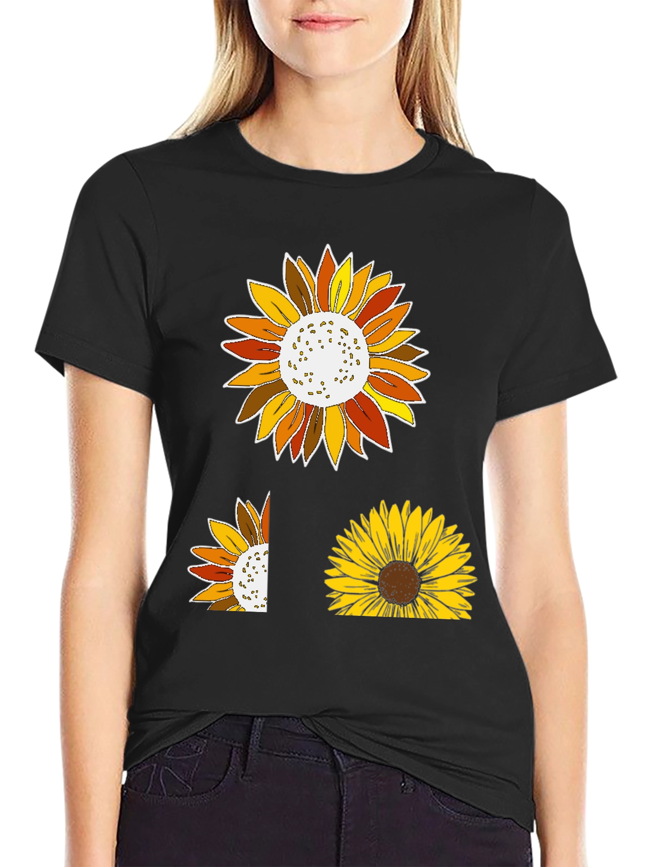Sunflower Graphic Print Black T-Shirt