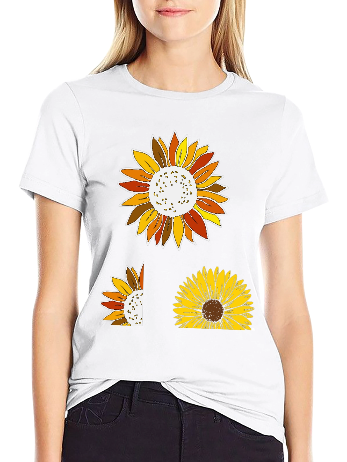 Sunflower Graphic Print Black T-Shirt