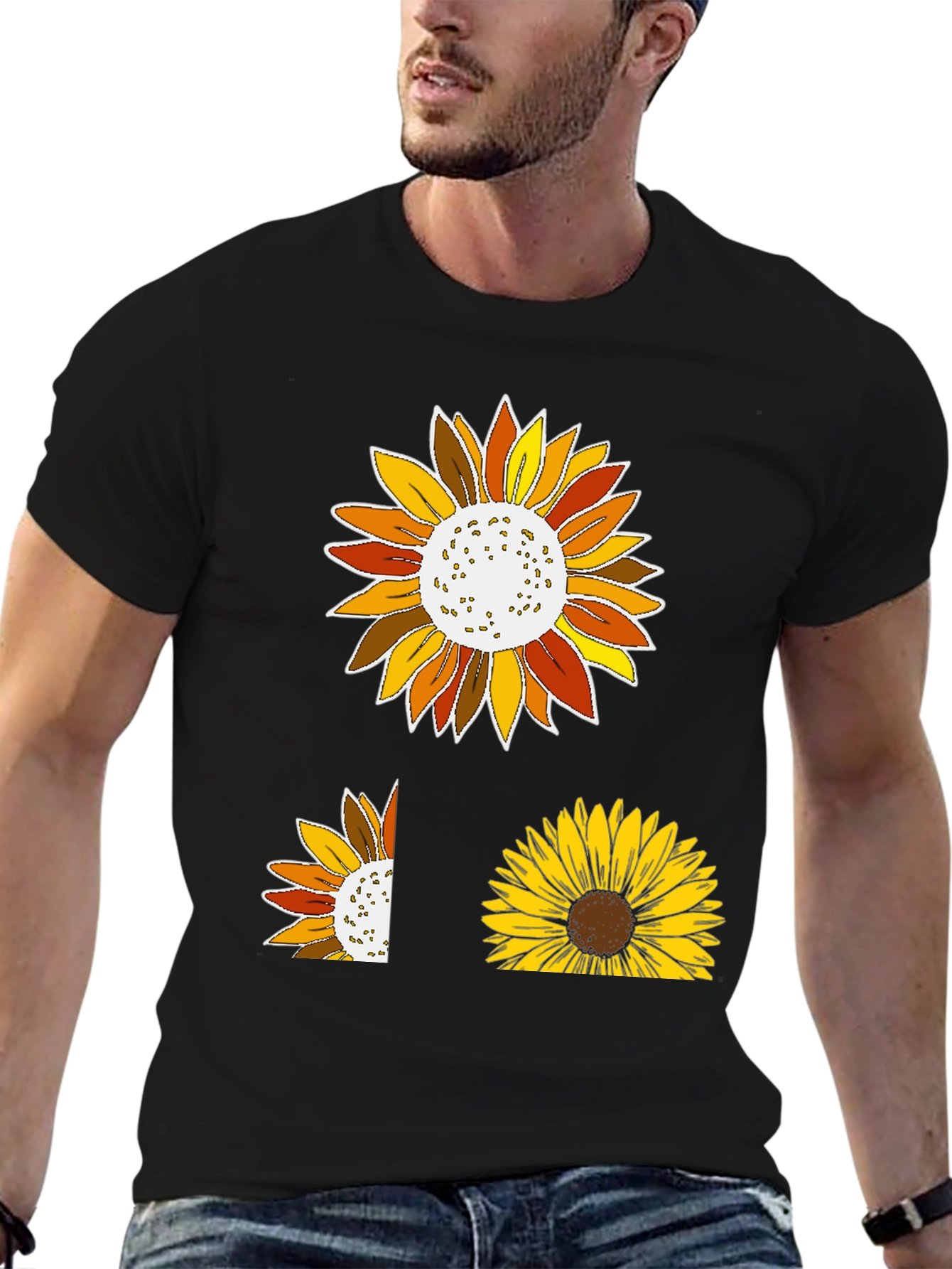 Sunflower Graphic Print Black T-Shirt