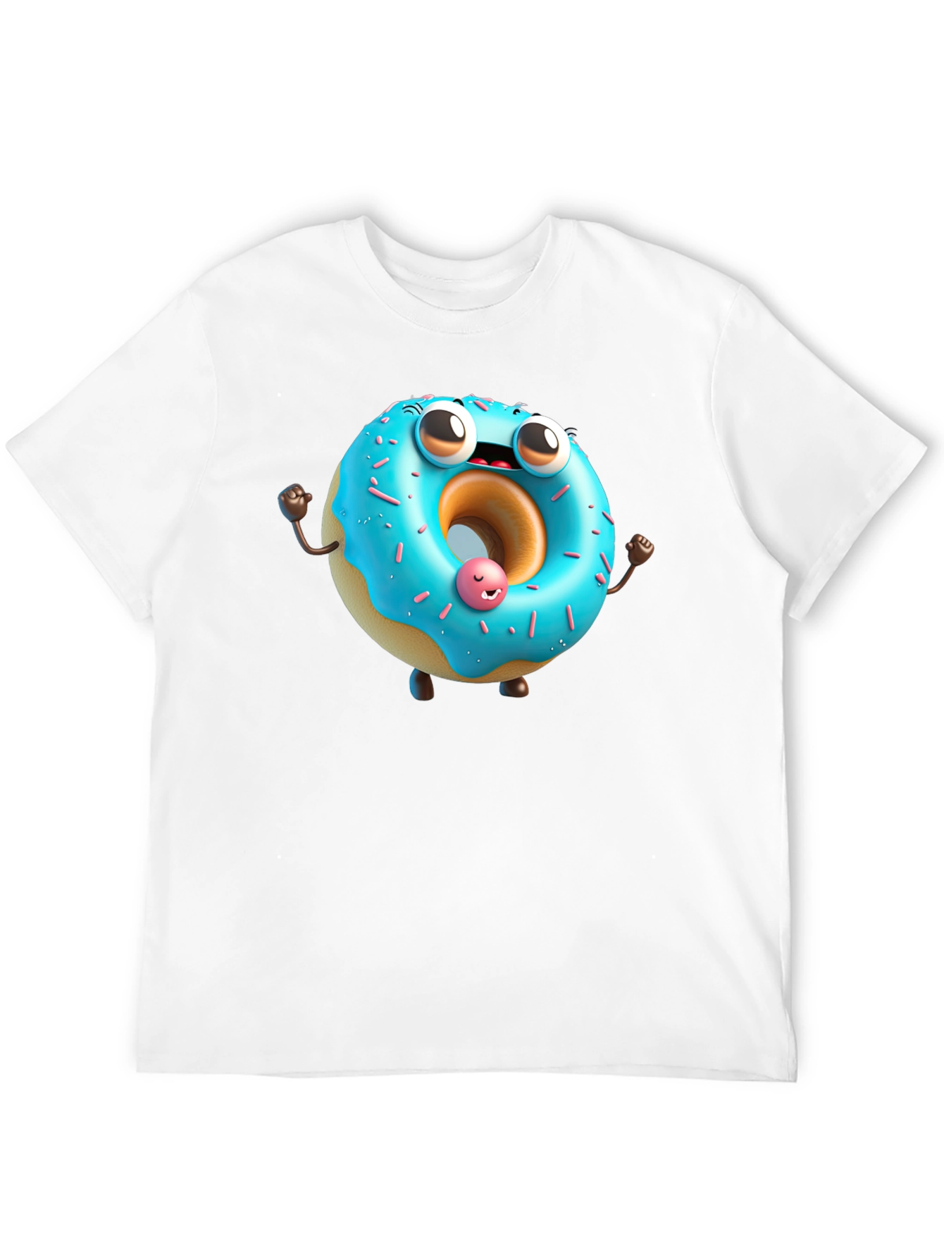 Cartoon Donut Graphic Tee - Black Cotton T-Shirt