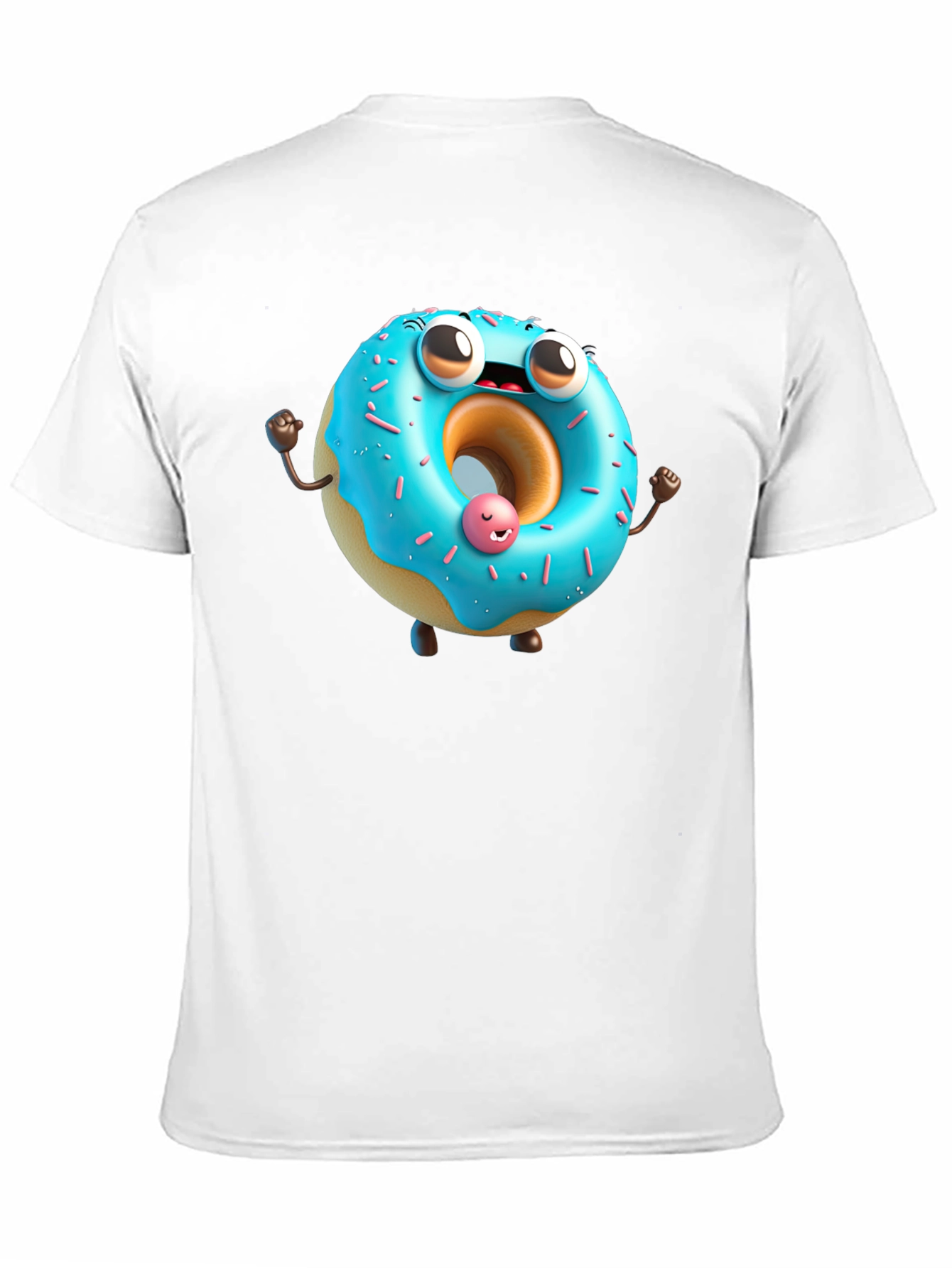 Cartoon Donut Graphic Tee - Black Cotton T-Shirt
