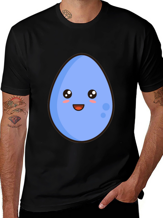 Cute Egg Cartoon Graphic T-Shirt - Black