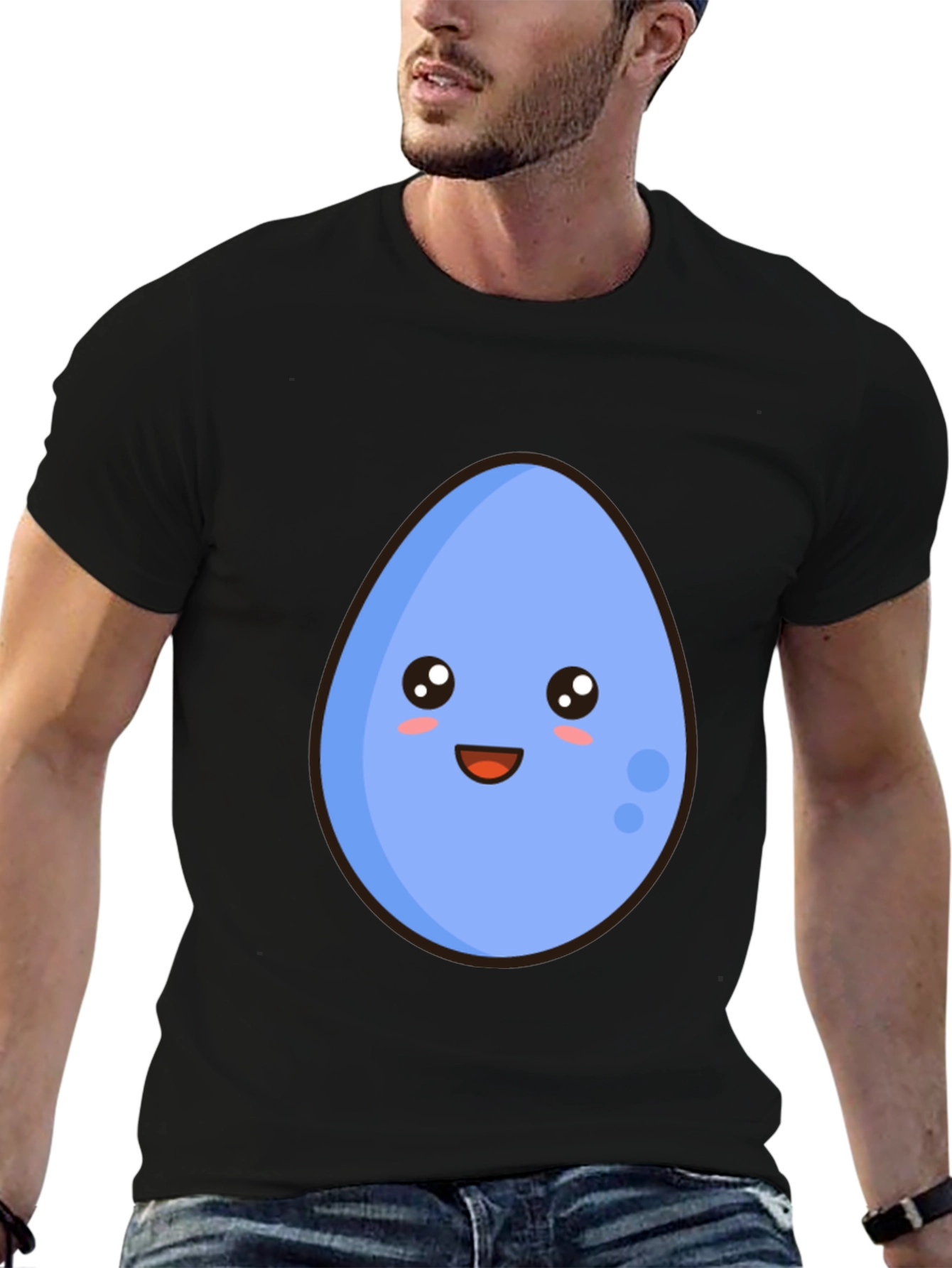 Cute Egg Cartoon Graphic T-Shirt - Black