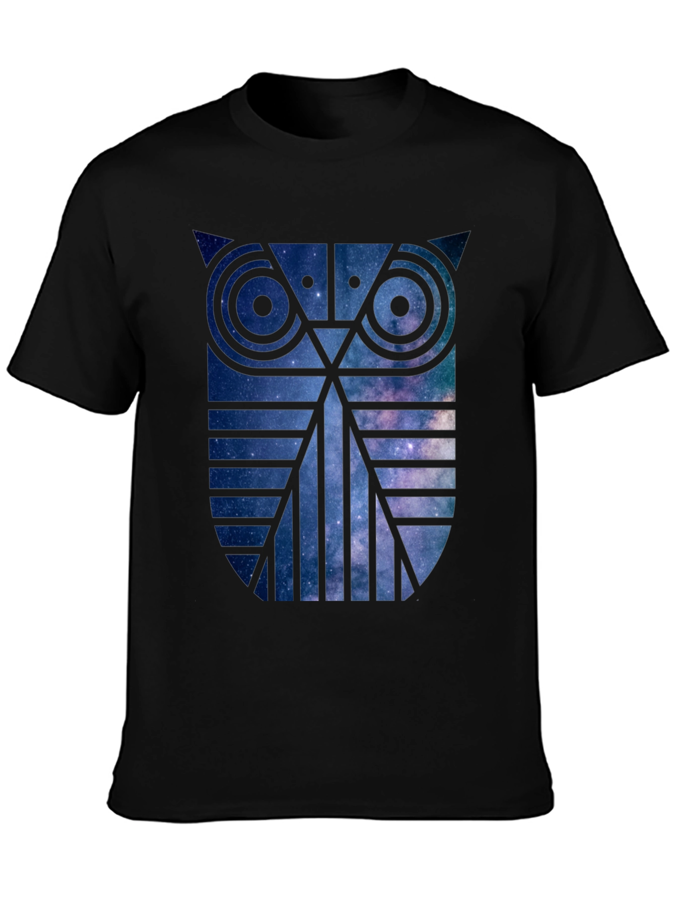 Galaxy Owl Graphic Print Crew Neck T-Shirt