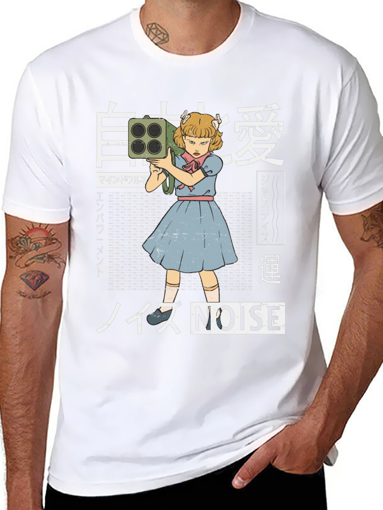 Noise Graphic Tee - Retro Anime Style