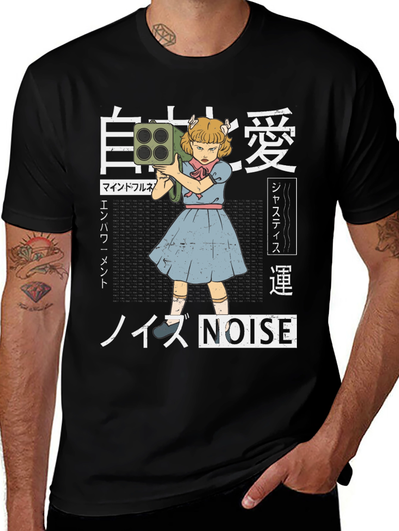 Noise Graphic Tee - Retro Anime Style