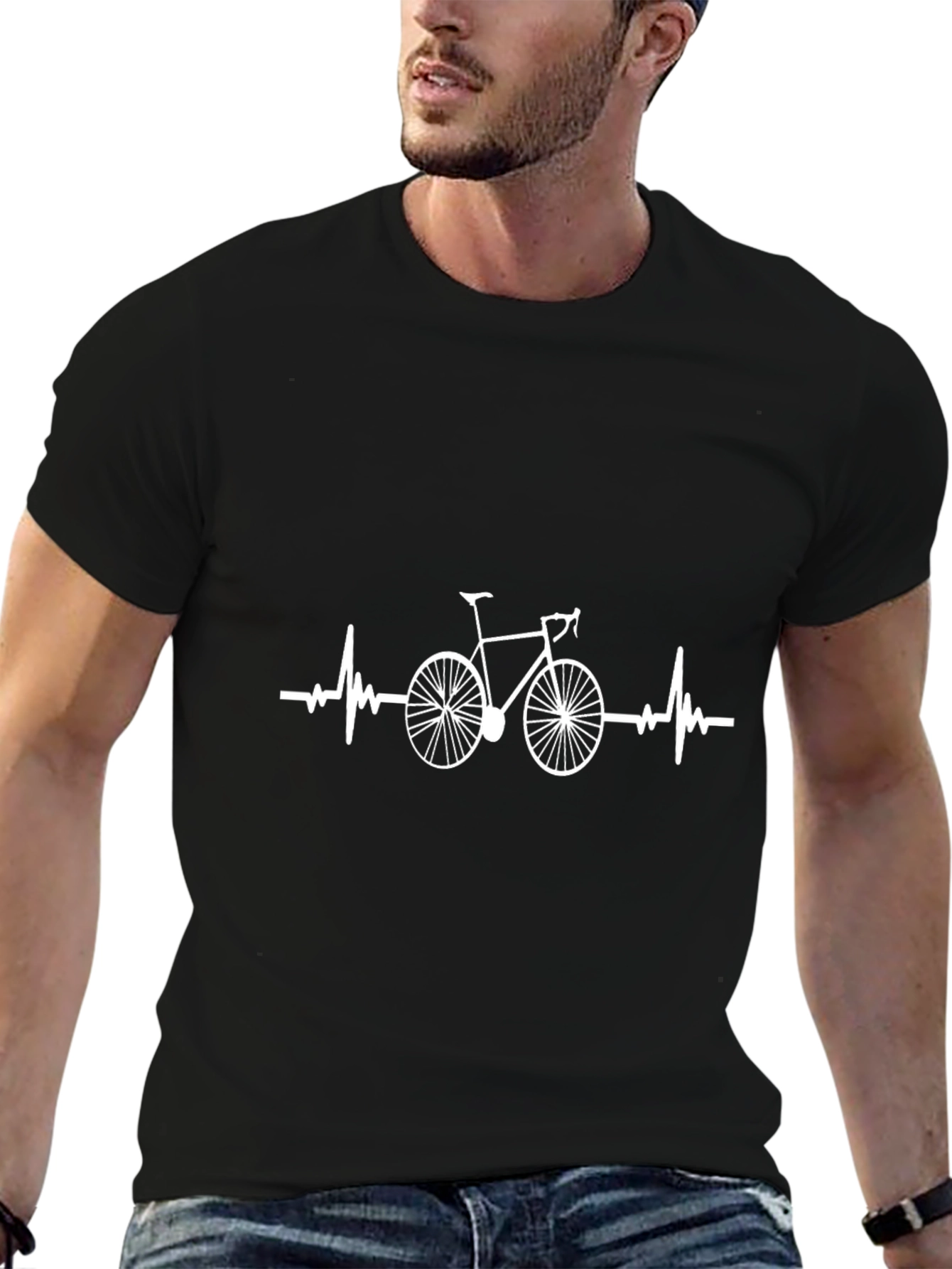Mens Black T-Shirt - Bike Heartbeat Graphic