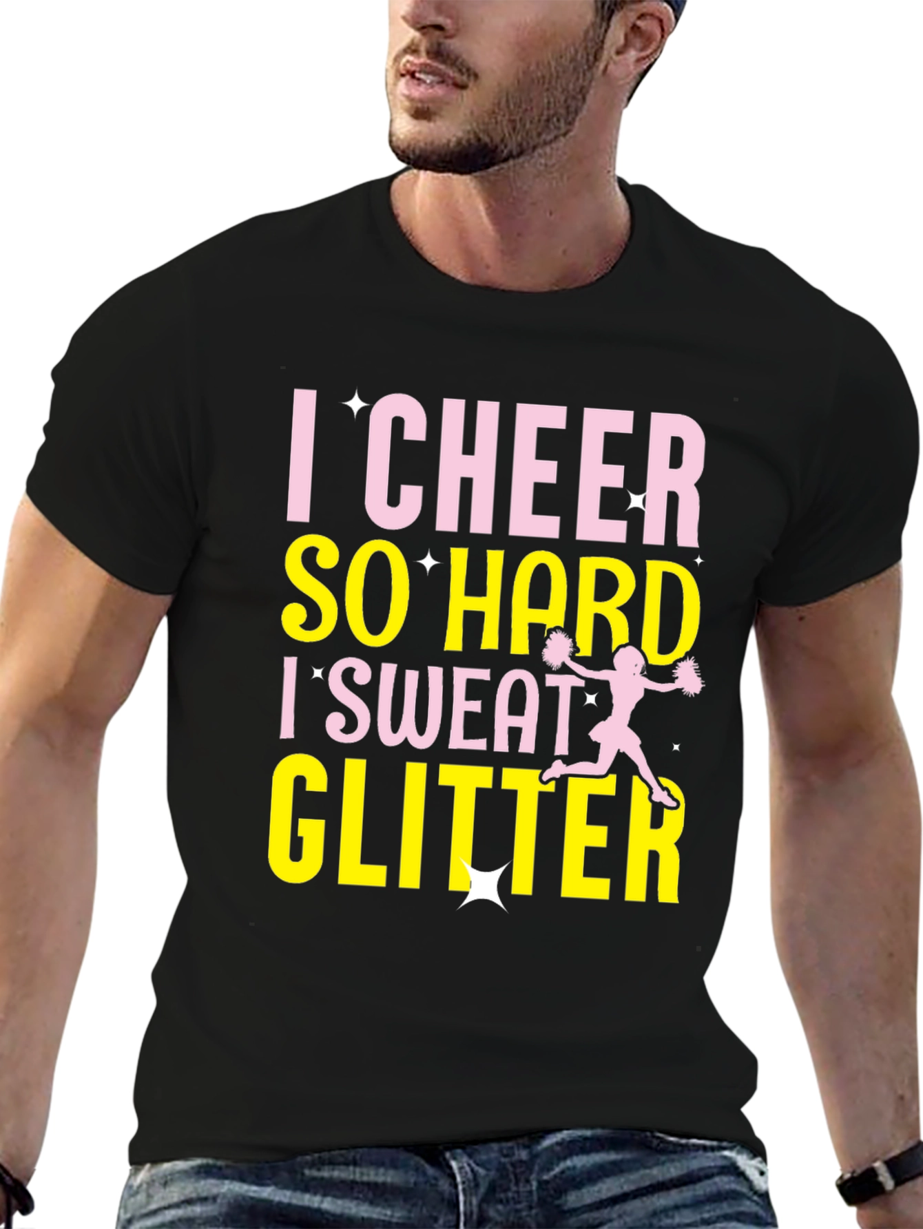 I Cheer So Hard I Sweat Glitter Black T-Shirt