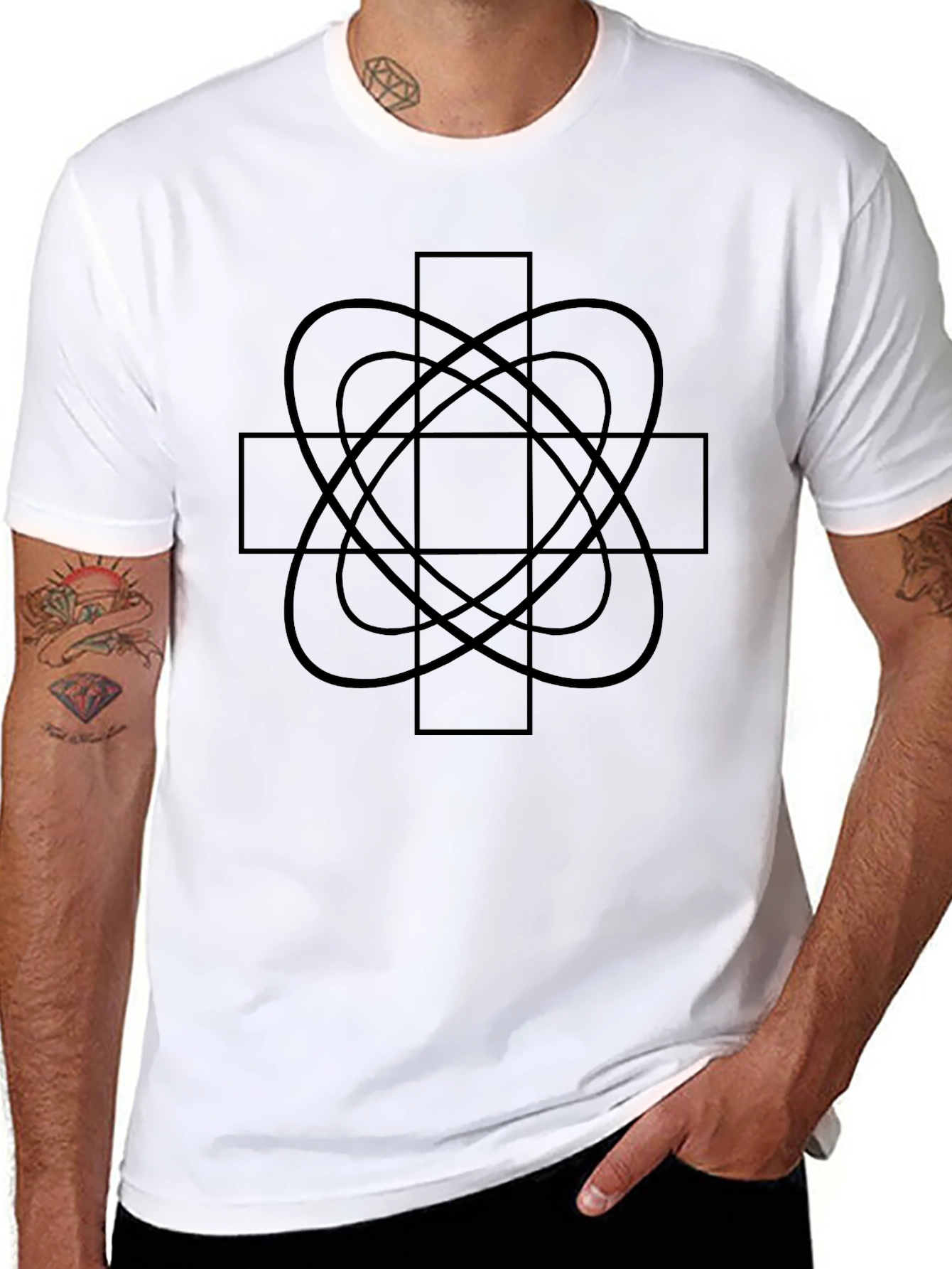 Geometric Cross Graphic Tee - Black