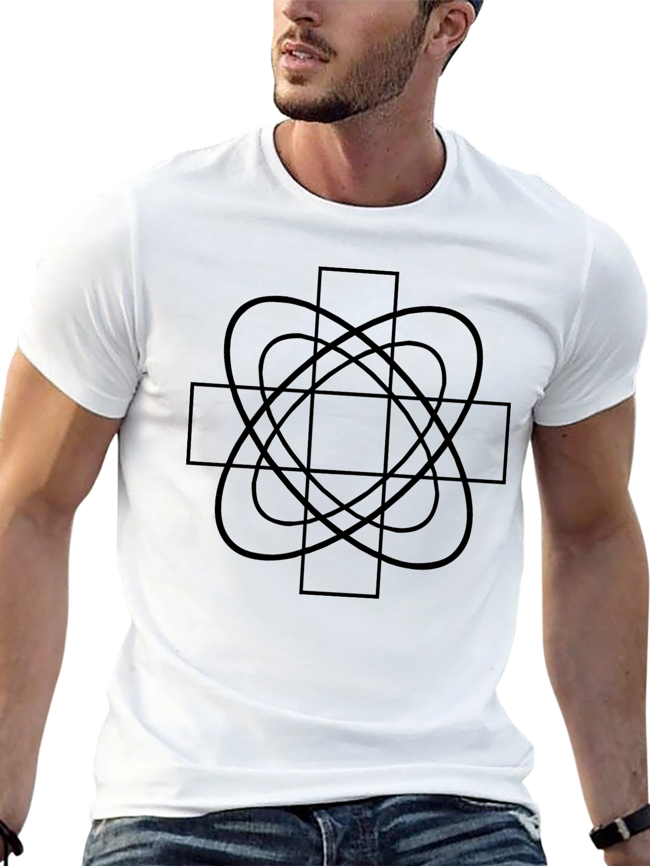 Geometric Cross Graphic Tee - Black