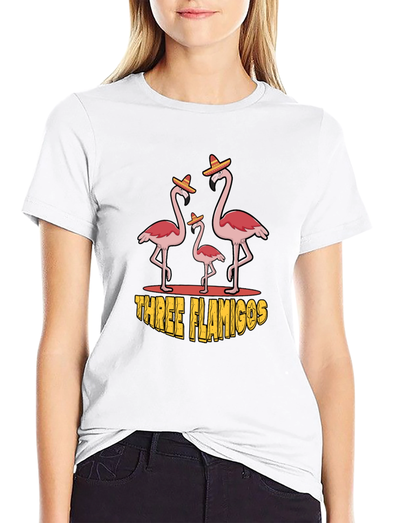 Three Flamingos Black Graphic Tee