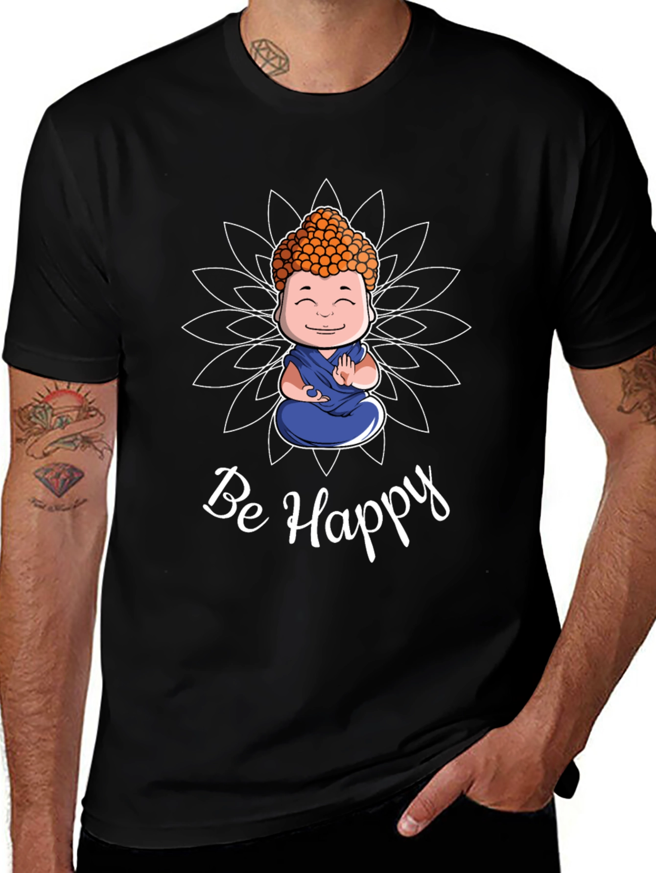 Be Happy Buddha Graphic T-Shirt
