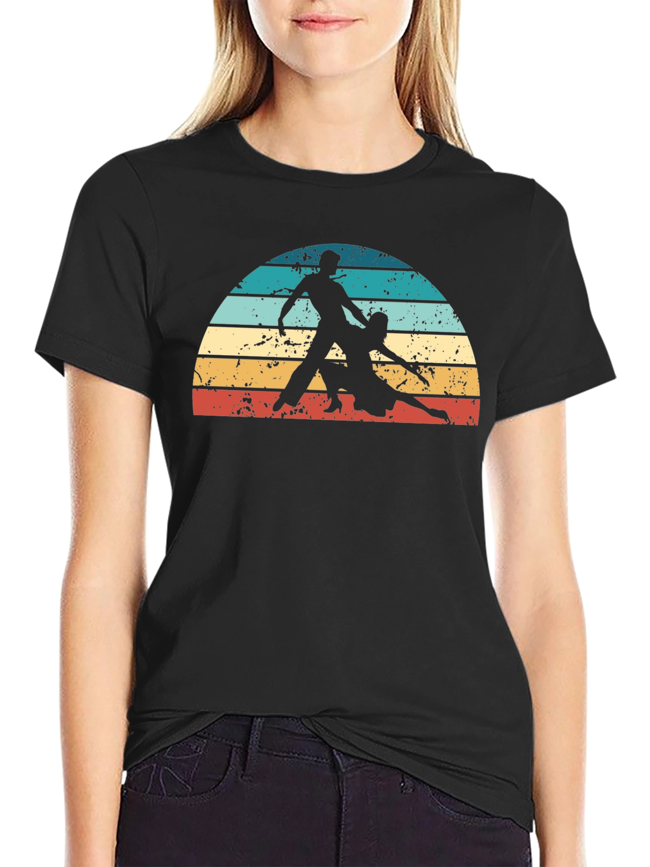 Retro Dance Silhouette Graphic Tee - Black