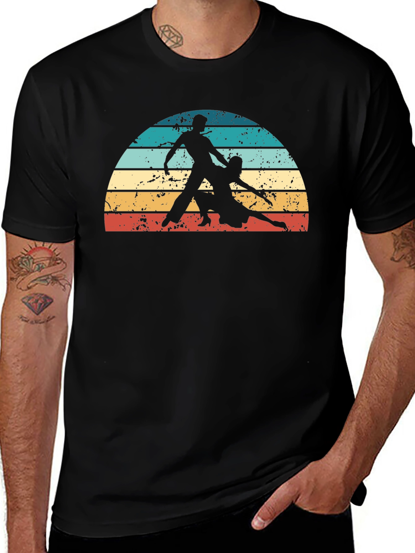 Retro Dance Silhouette Graphic Tee - Black