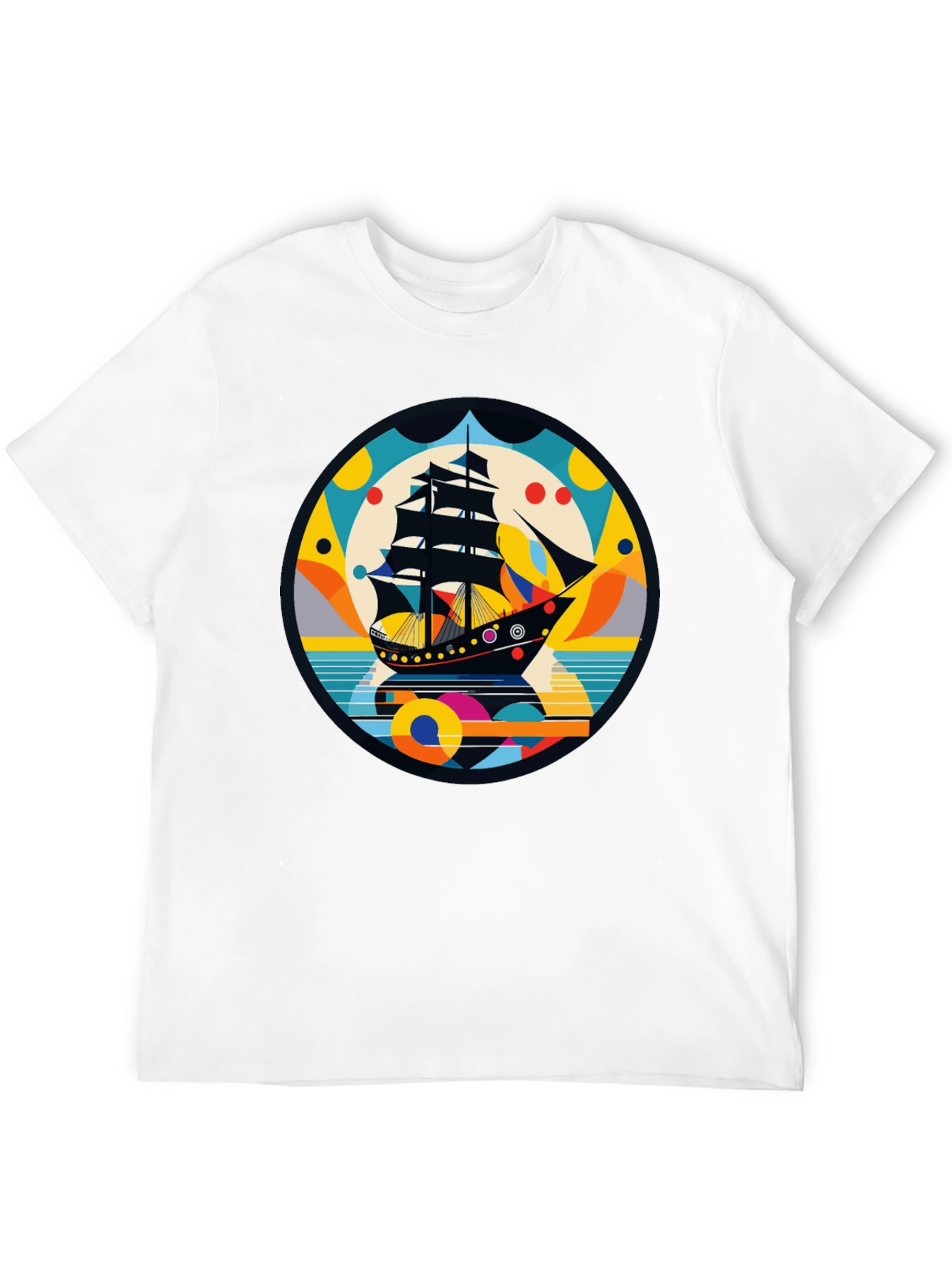 Retro Ship Graphic Tee - Black Cotton Blend