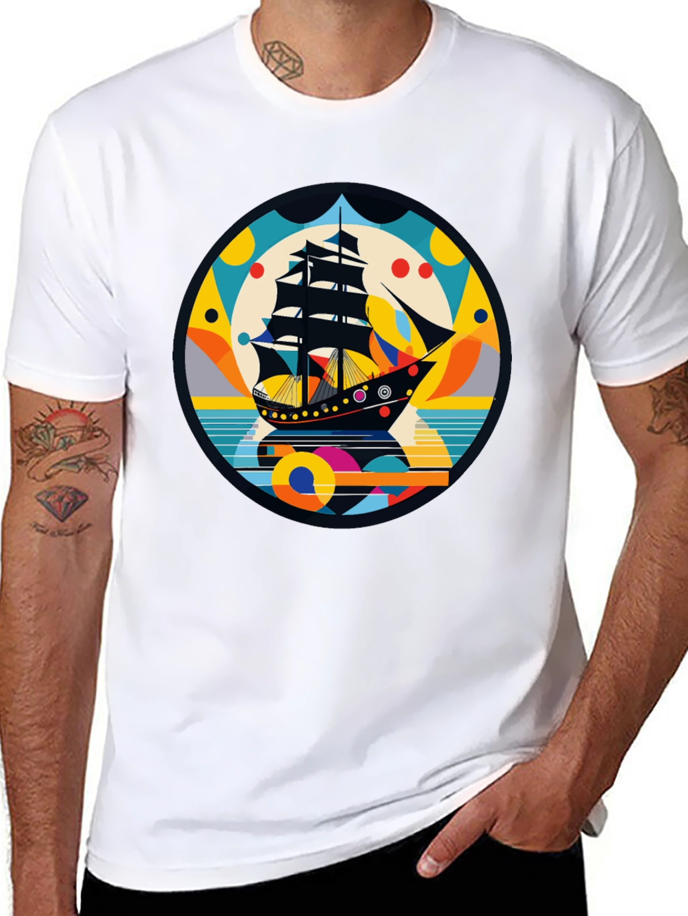 Retro Ship Graphic Tee - Black Cotton Blend