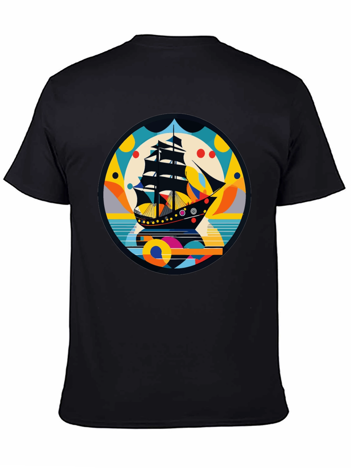 Retro Ship Graphic Tee - Black Cotton Blend