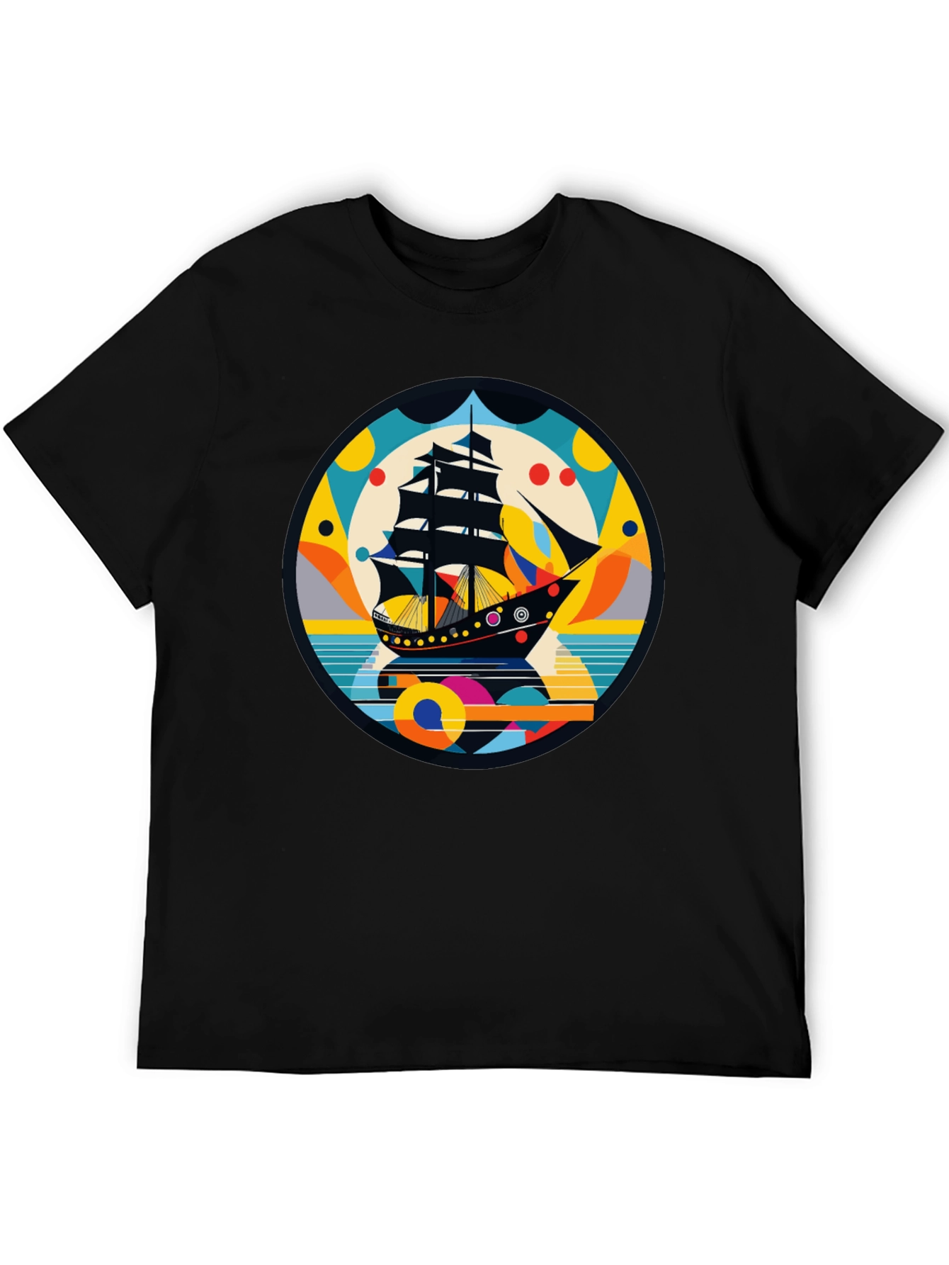 Retro Ship Graphic Tee - Black Cotton Blend