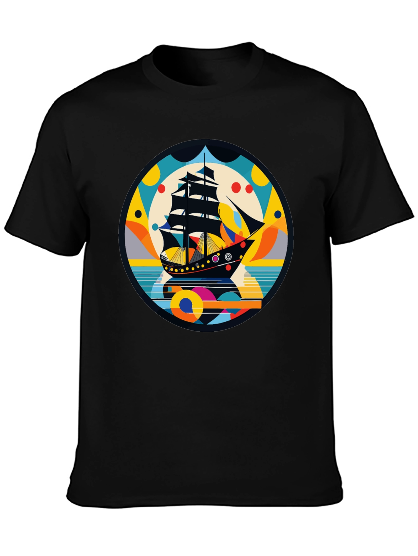 Retro Ship Graphic Tee - Black Cotton Blend