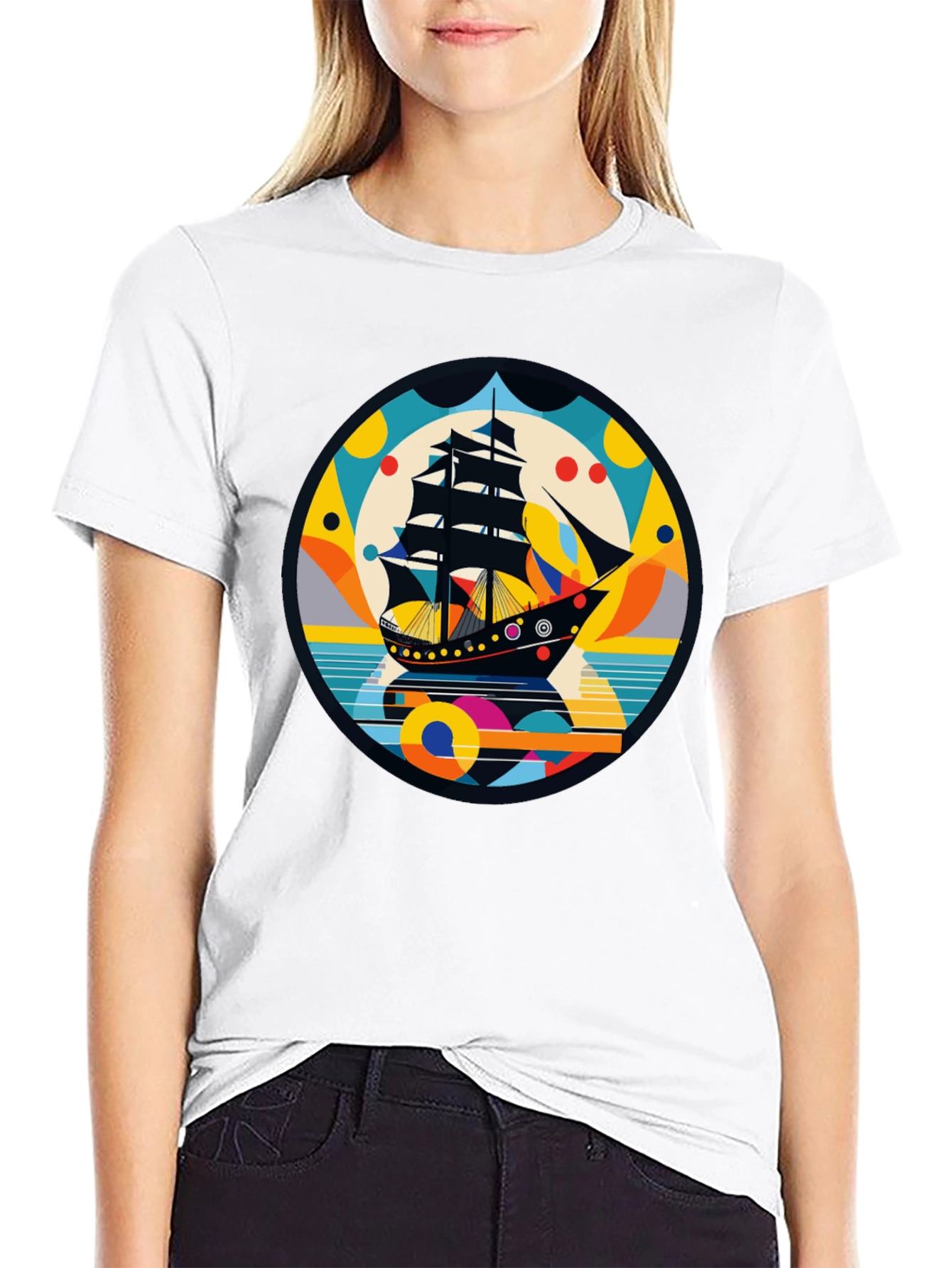 Retro Ship Graphic Tee - Black Cotton Blend